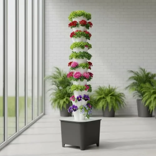 TIRUSSS 50-Hole Aeroponic Tower with Wheeled Water Tank