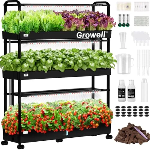 Growell 90-Pod Vertical Hydroponic Tower with Full-Spectrum LEDs