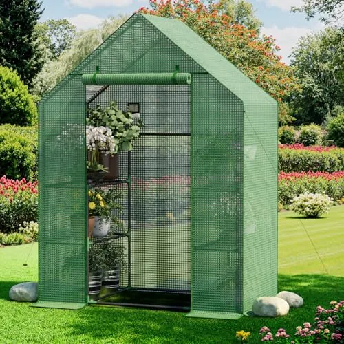 Benass Walk-In Greenhouse 3-Tier PE Cover Heavy Duty