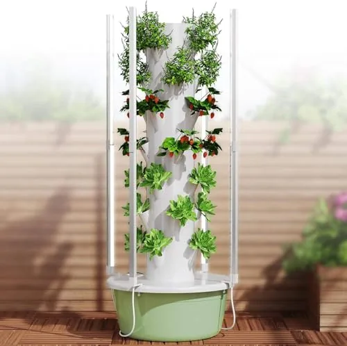 TIRUSS 7-Layer Hydroponic Tower with 4 LED Grow Lights
